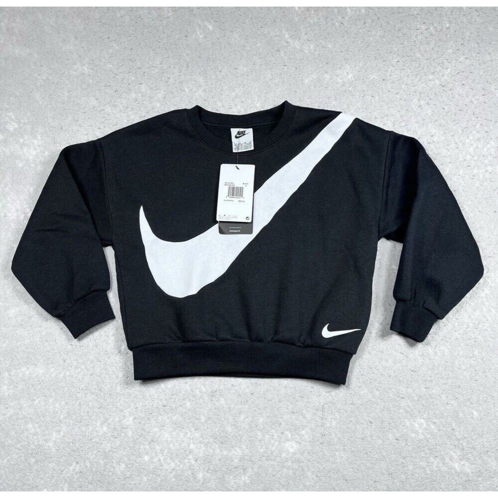 Nike Swoosh Essentials Fleece Sweatshirt Size 6 5-6 Years Black White Crewneck